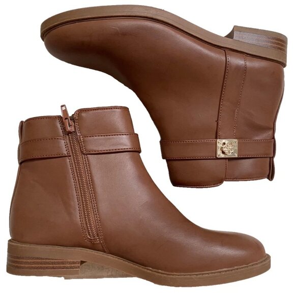 CHARTER CLUB Jeneavva Ankle Zipper Faux Leather Booties Women Brown Size 6.5 - Picture 4 of 8